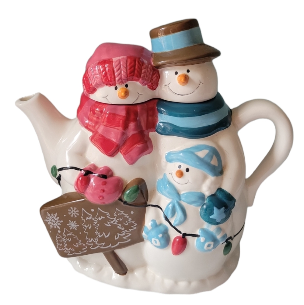 Winter Snowman Family Holiday Whimsical Teapot by Houston Harvest